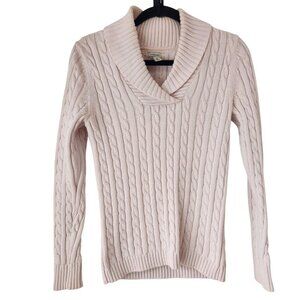 Vintage L.L. Bean Pink Cable Knit Sweater Chunky Fisherman 100% Cotton XS